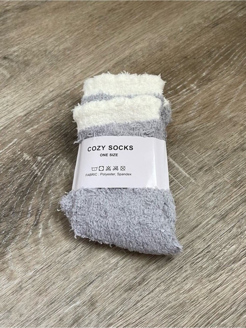 Cozy Socks Fuzzy Crew Socks - Gray & White